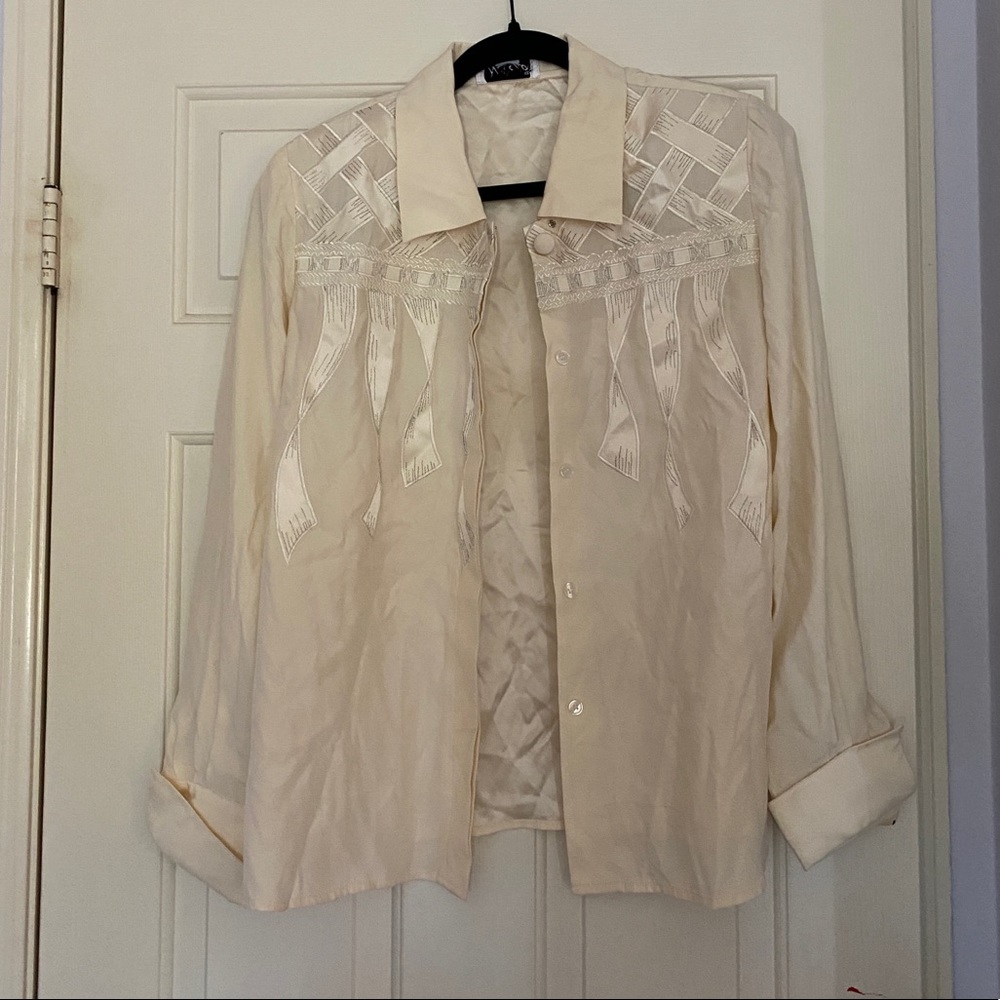 silk off-white button up blouse